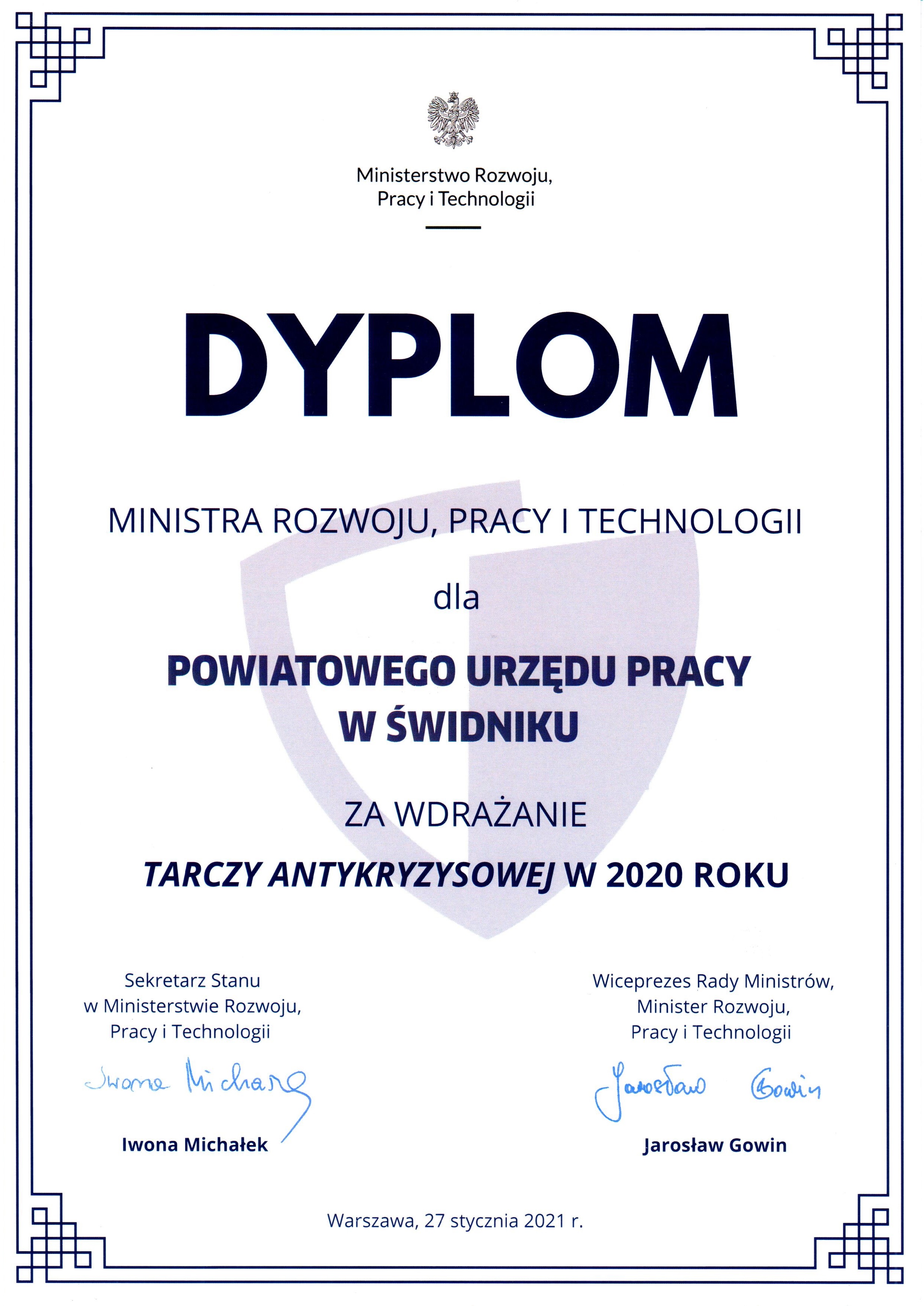 Dyplom Ministra Rozwoju, Pracy i Technologii